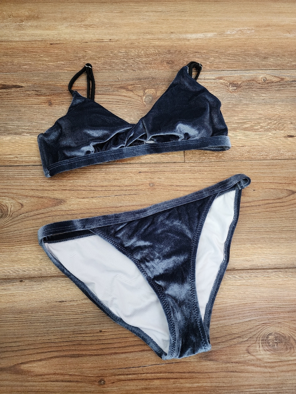 Cupshe Velvet Bikini Women's XS Steel Gray Low Rise